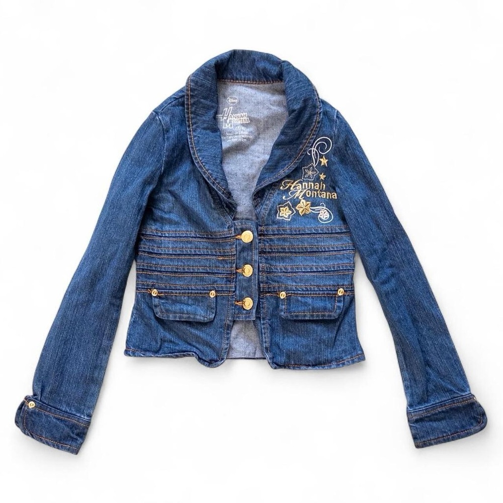 Vintage Y2K Hannah Montana Denim Jacket Embroidered Cropped Disney Size 7/8